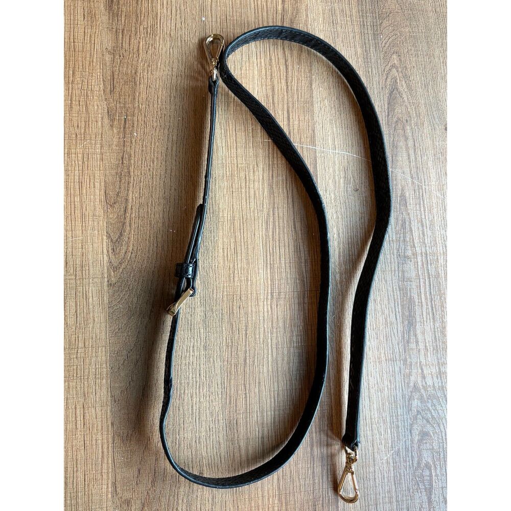 Michael Kors Black Adjustable Leather Crossbody Strap Gold Hardware 46" EUC